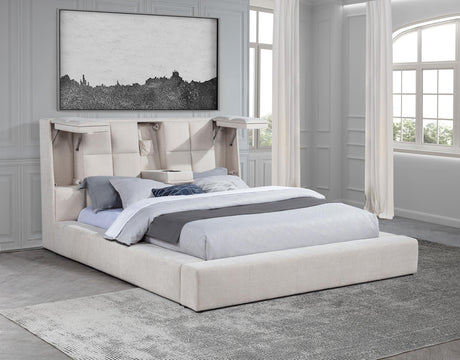 Dreux Cream Upholstered California King Panel Platform Bed by Coaster at Eve Furniture