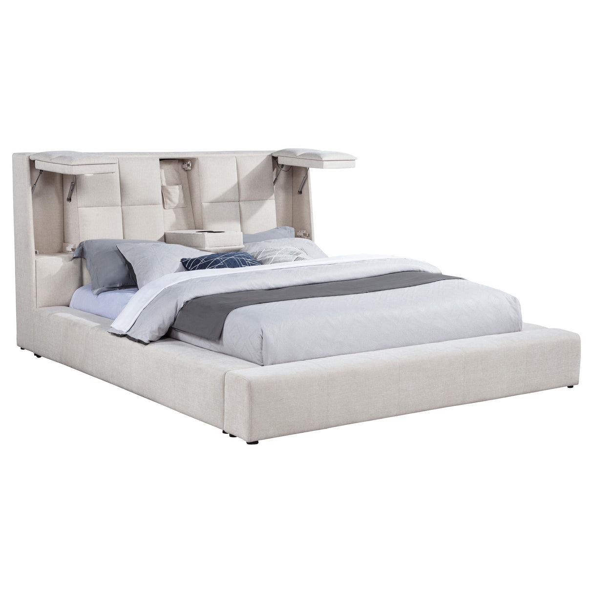 Dreux Cream Upholstered California King Panel Platform Bed by Coaster at Eve Furniture