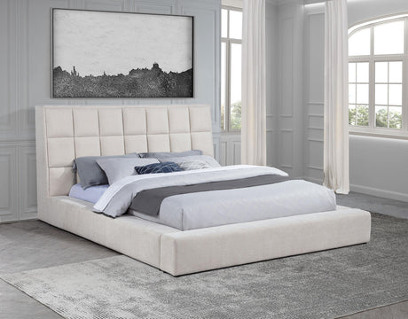 Dreux Cream Upholstered California King Panel Platform Bed by Coaster at Eve Furniture
