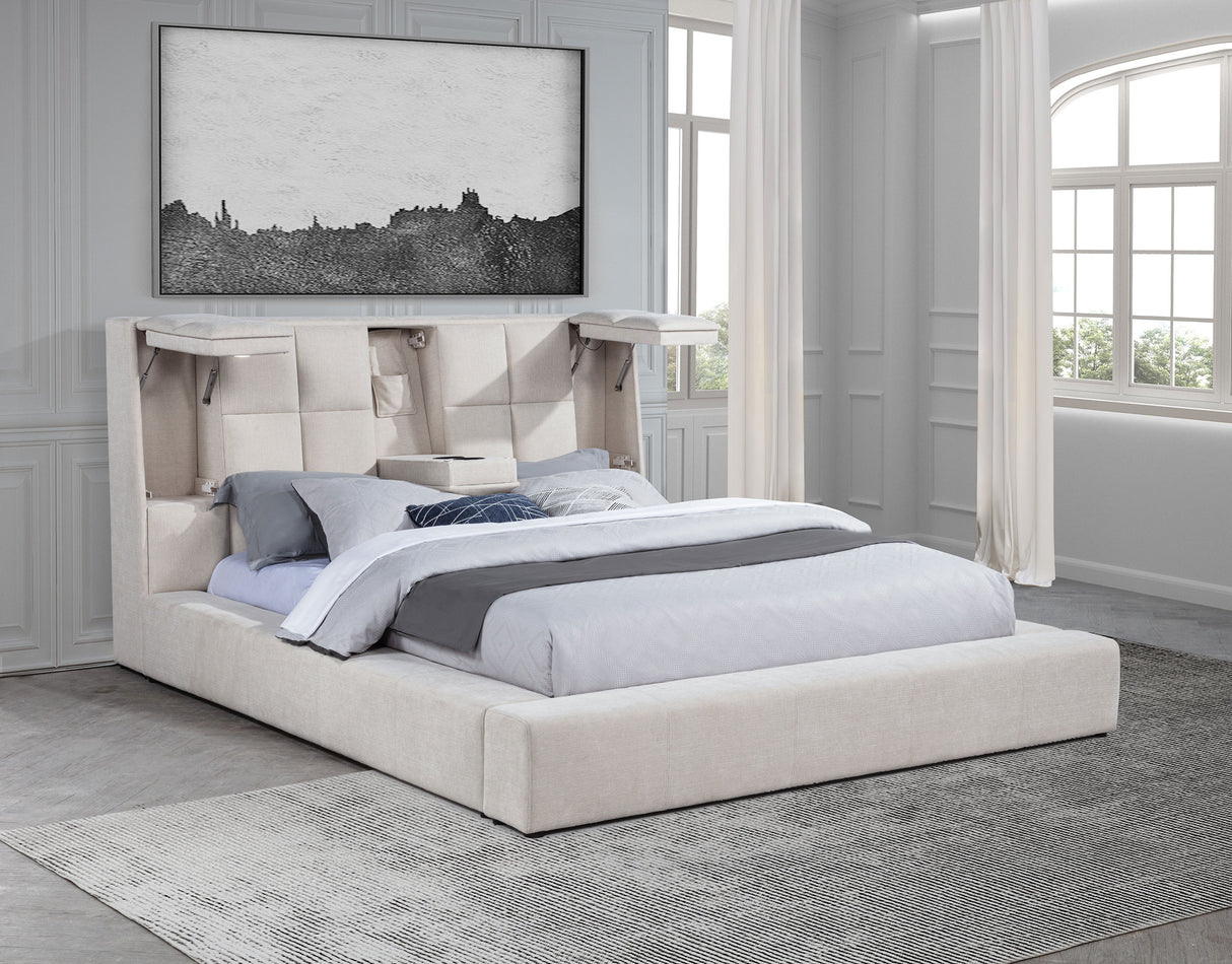 Dreux Cream Upholstered Queen Panel Platform Bed by Coaster at Eve Furniture