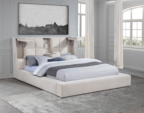Dreux Cream Upholstered Queen Panel Platform Bed by Coaster at Eve Furniture