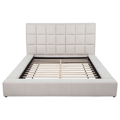 Dreux Cream Upholstered Queen Panel Platform Bed by Coaster at Eve Furniture