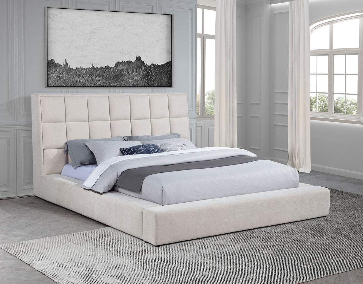Dreux Cream Upholstered Queen Panel Platform Bed by Coaster at Eve Furniture