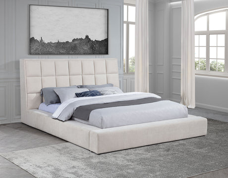 Dreux Cream Upholstered Queen Panel Platform Bed by Coaster at Eve Furniture