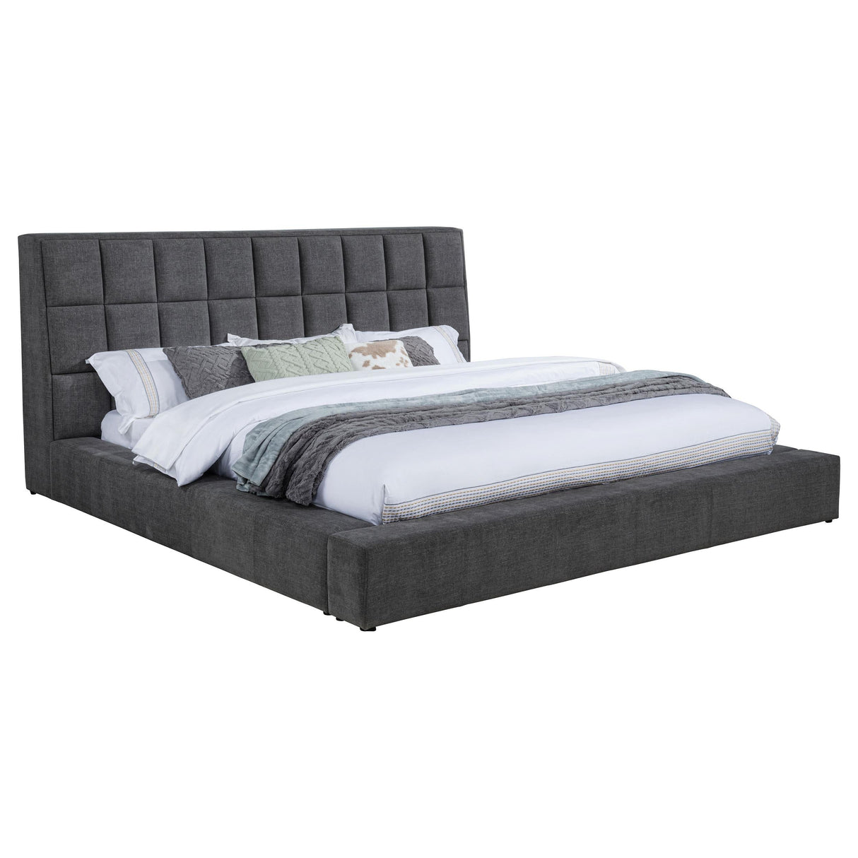 Dreux Gray Upholstered Eastern King Panel Platform Bed by Coaster at Eve Furniture