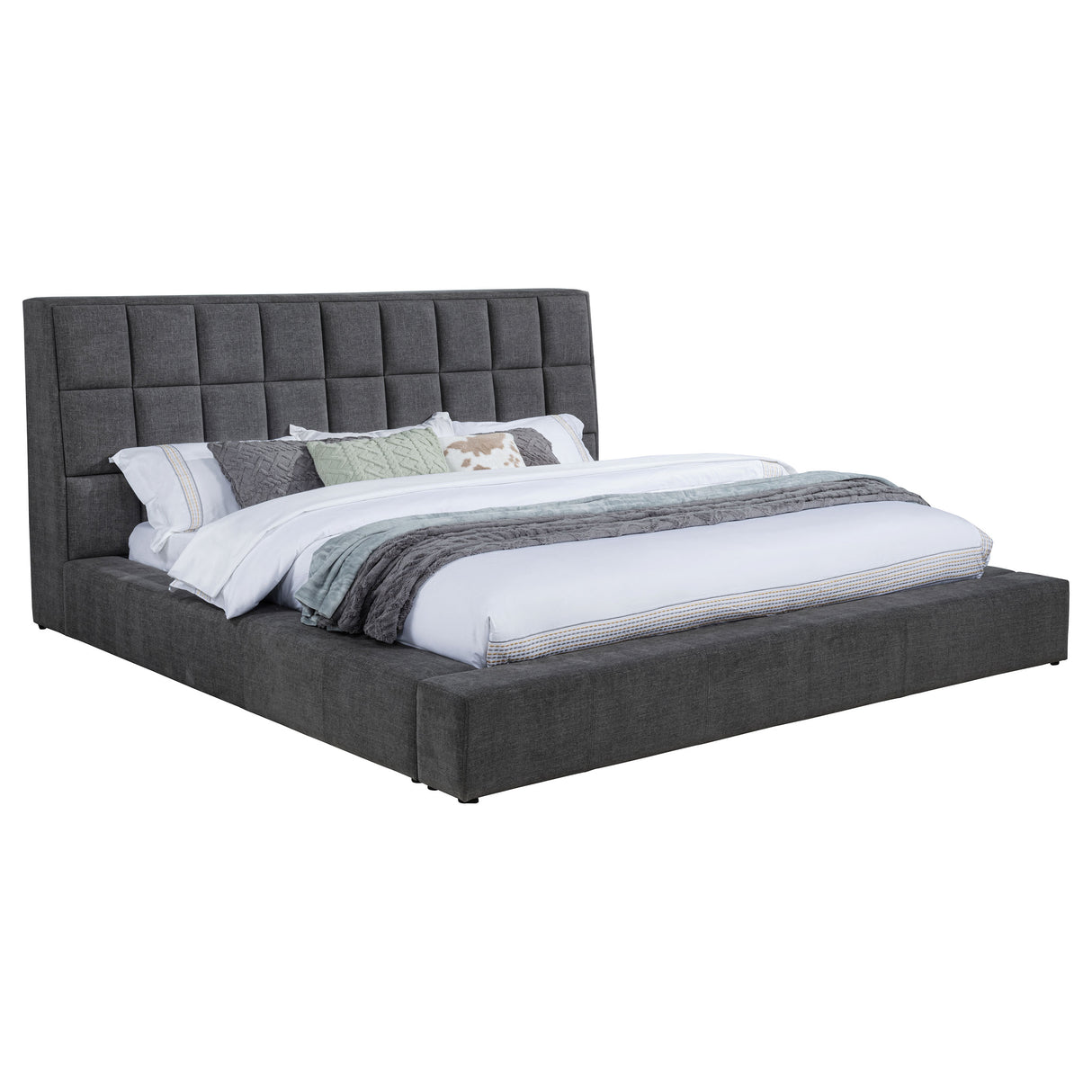 Dreux Grey Upholstered Queen Panel Platform Bed by Coaster at Eve Furniture