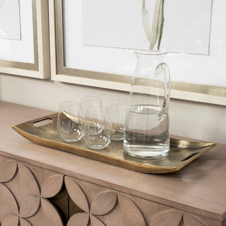 Drey Gold Rectangular Tray by Mercana at Eve Furniture