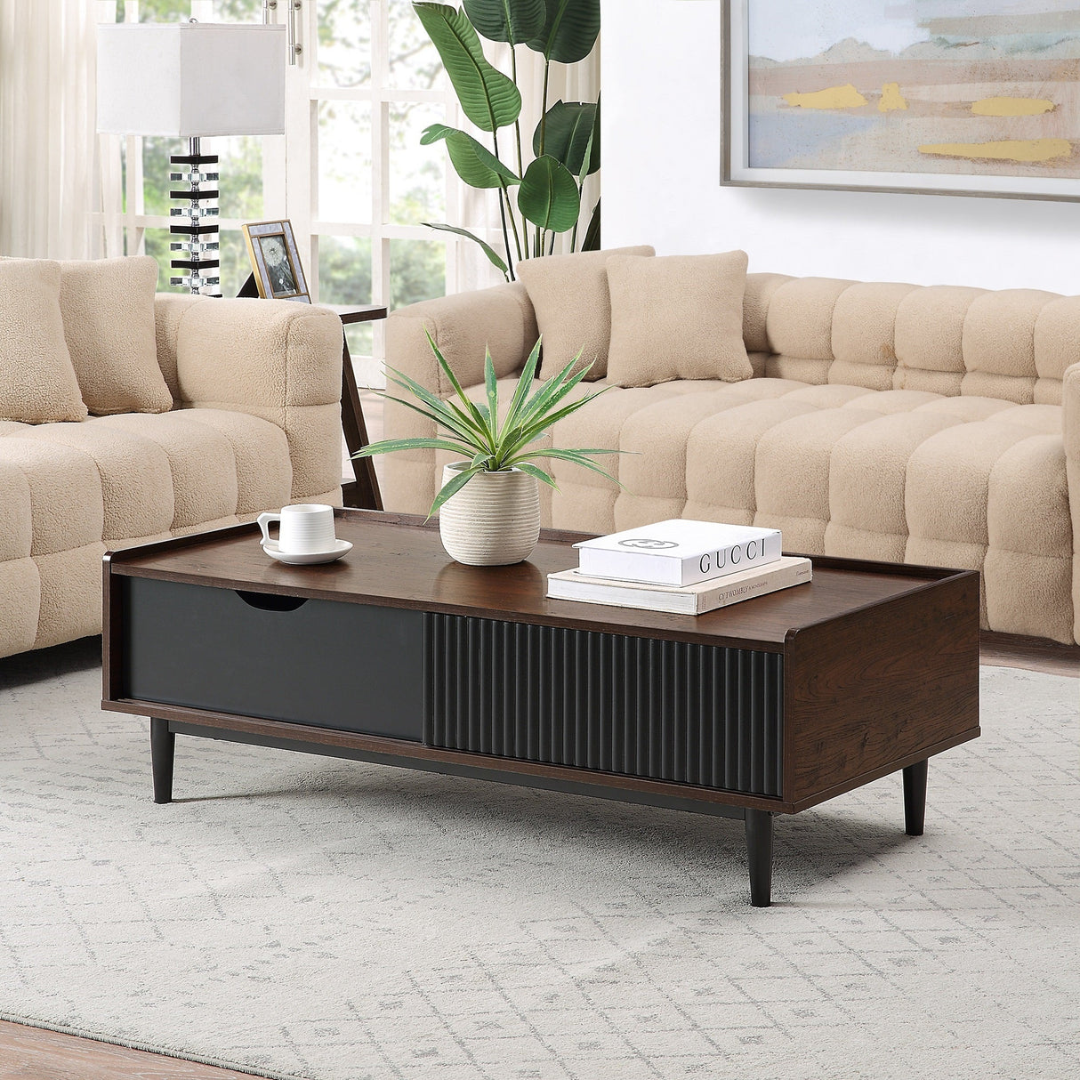 Duane 4 Piece Living Room Set in Dark Brown and Black by Manhattan Comfort at Eve Furniture