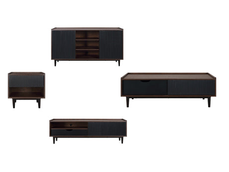 Duane 4 Piece Living Room Set in Dark Brown and Black by Manhattan Comfort at Eve Furniture