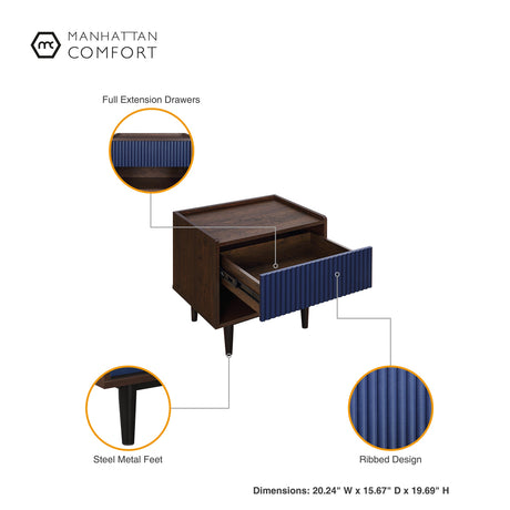 Duane 4 Piece Living Room Set in Dark Brown and Navy Blue by Manhattan Comfort at Eve Furniture