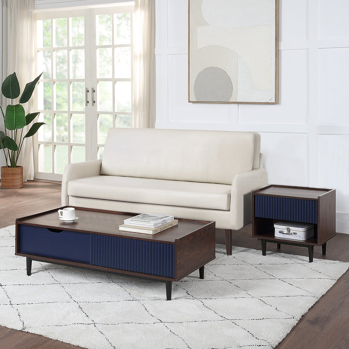Duane 4 Piece Living Room Set in Dark Brown and Navy Blue by Manhattan Comfort at Eve Furniture