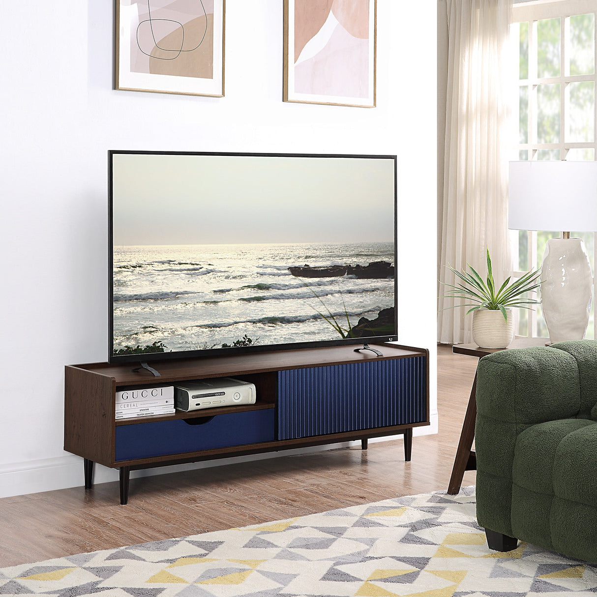 Duane 4 Piece Living Room Set in Dark Brown and Navy Blue by Manhattan Comfort at Eve Furniture