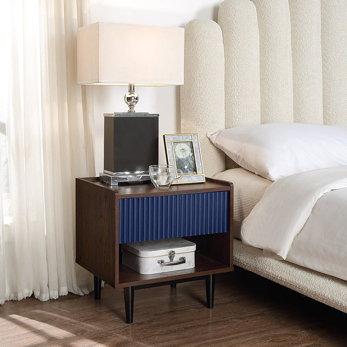 Duane 4 Piece Living Room Set in Dark Brown and Navy Blue by Manhattan Comfort at Eve Furniture