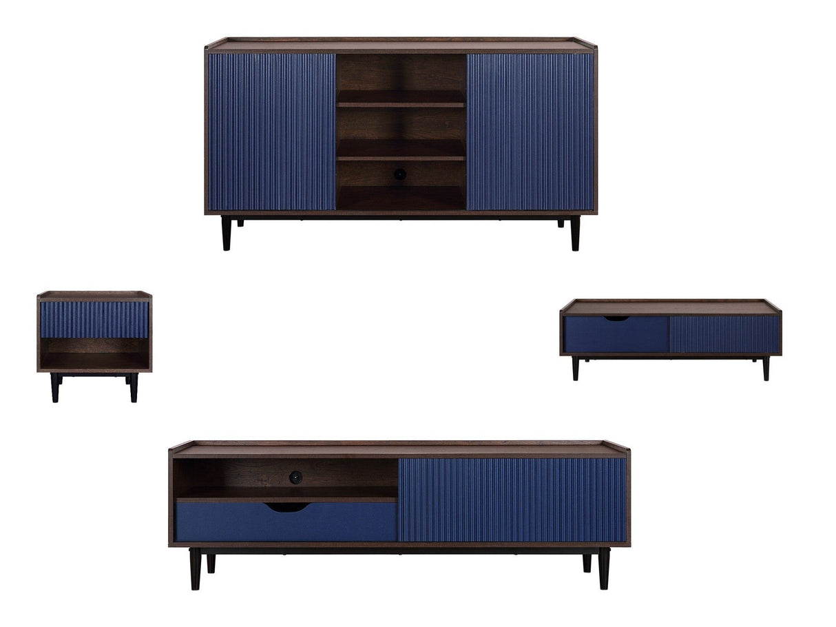 Duane 4 Piece Living Room Set in Dark Brown and Navy Blue by Manhattan Comfort at Eve Furniture