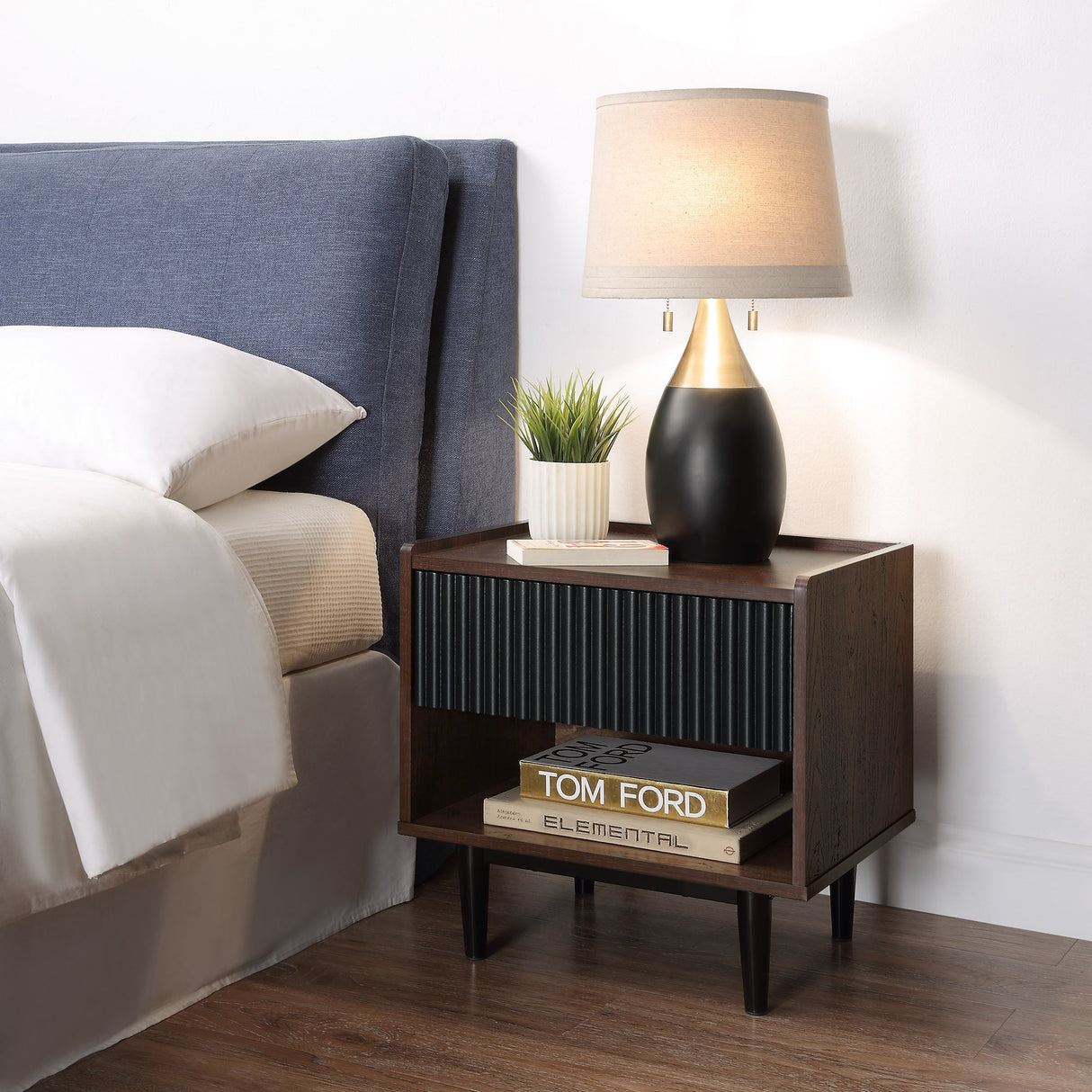Duane Nightstand in Dark Brown and Black by Manhattan Comfort at Eve Furniture