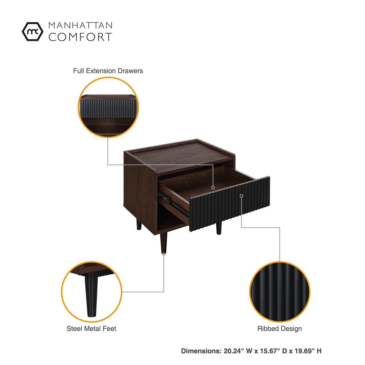 Duane Nightstand in Dark Brown and Black by Manhattan Comfort at Eve Furniture