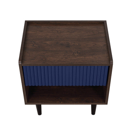 Duane Nightstand in Dark Brown and Navy Blue by Manhattan Comfort at Eve Furniture