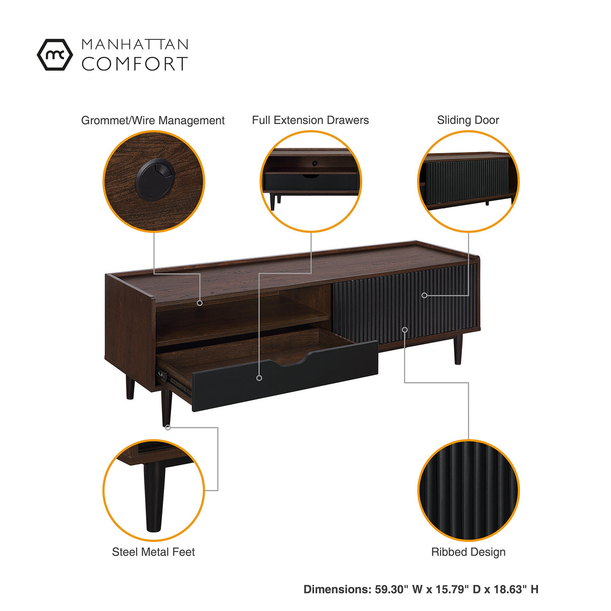 Duane TV Stand in Dark Brown and Black by Manhattan Comfort at Eve Furniture
