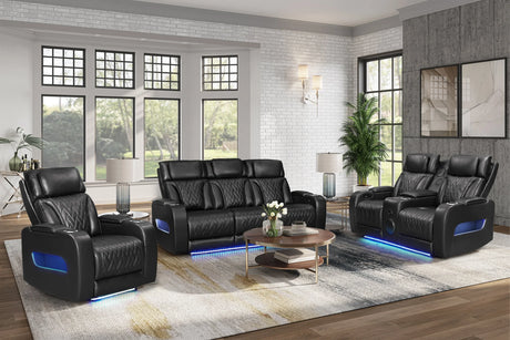 Dubai Black 3-Piece Power Reclining Set by Happy Homes at Eve Furniture