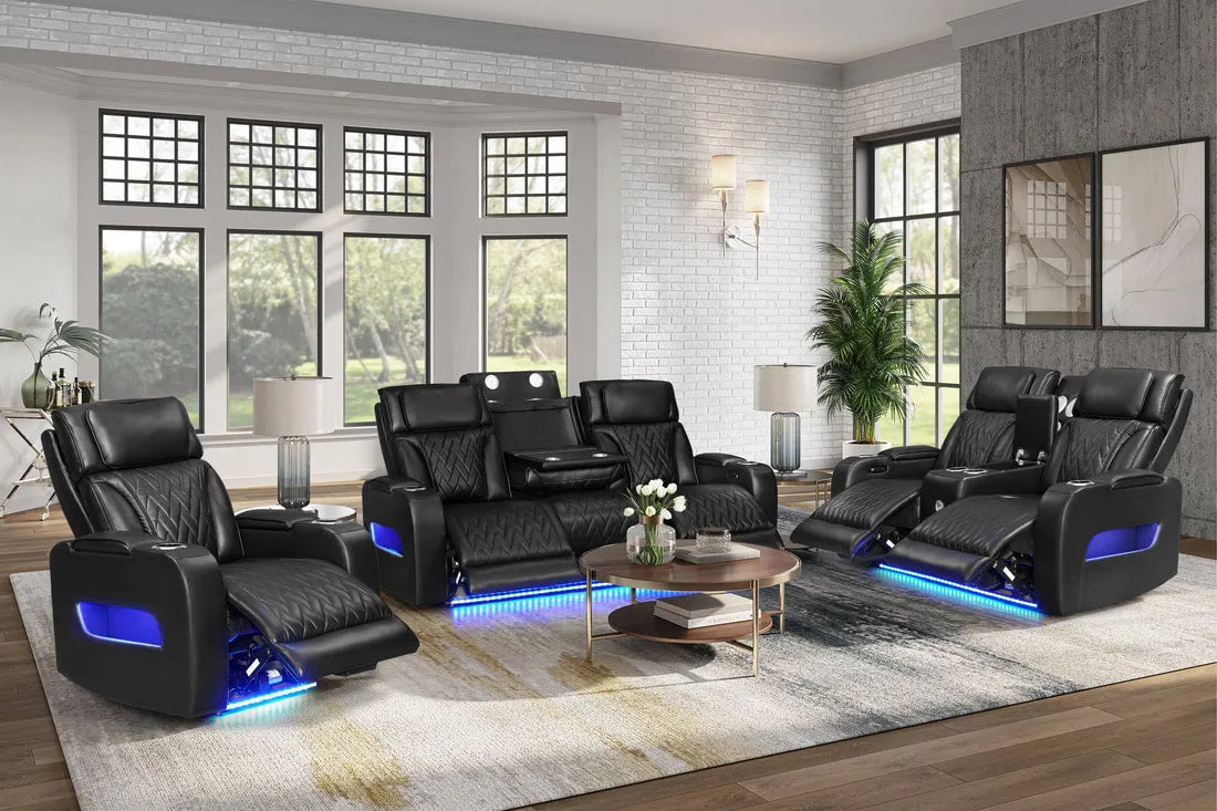 Dubai Black 3-Piece Power Reclining Set by Happy Homes at Eve Furniture
