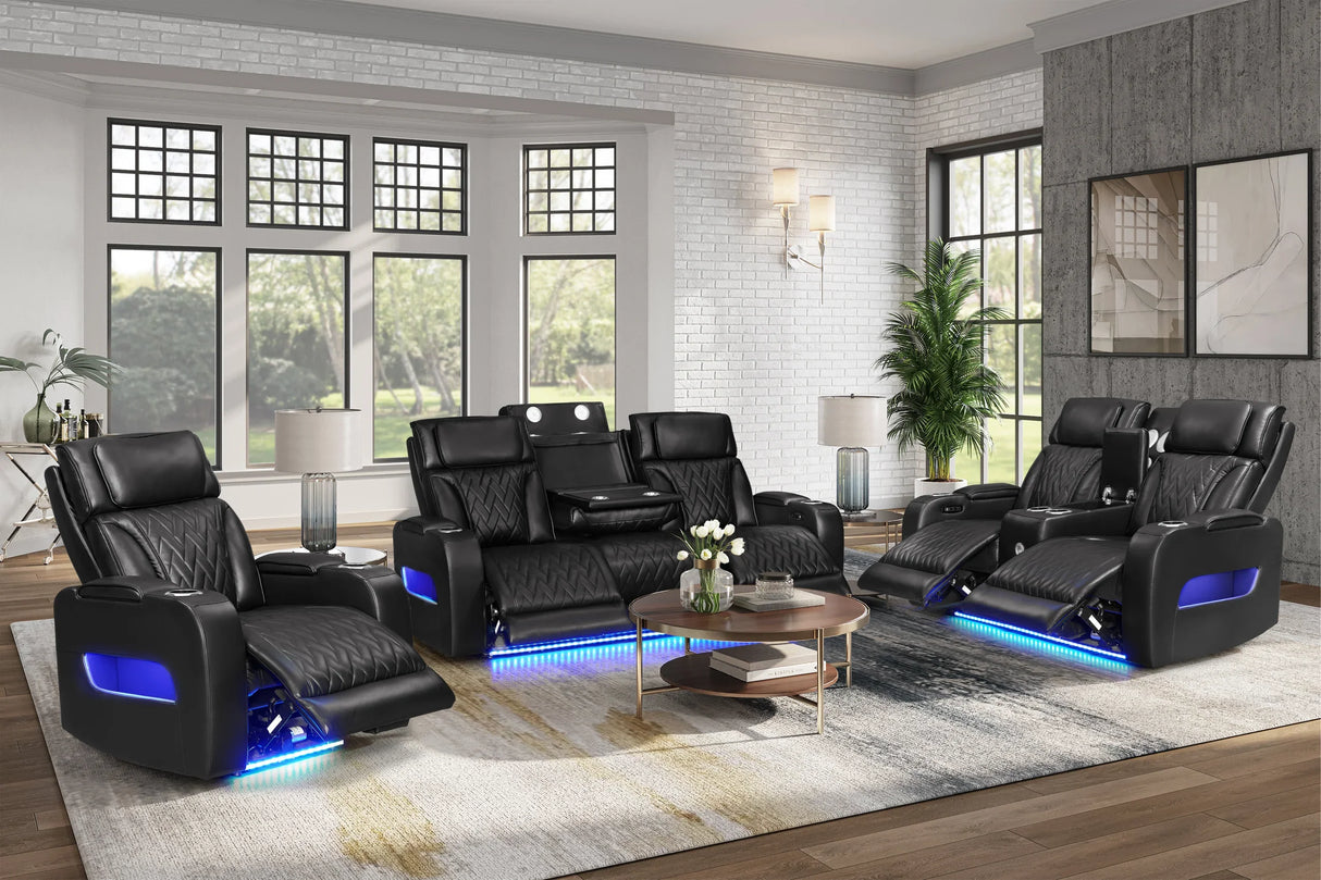 Juego reclinable eléctrico de 3 piezas Dubai Black