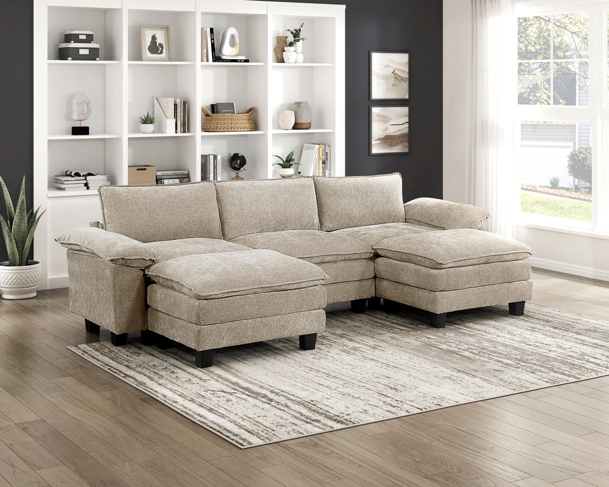 Dublin Taupe 5-Piece Modular Sectional with Ottoman by Homelegance at Eve Furniture