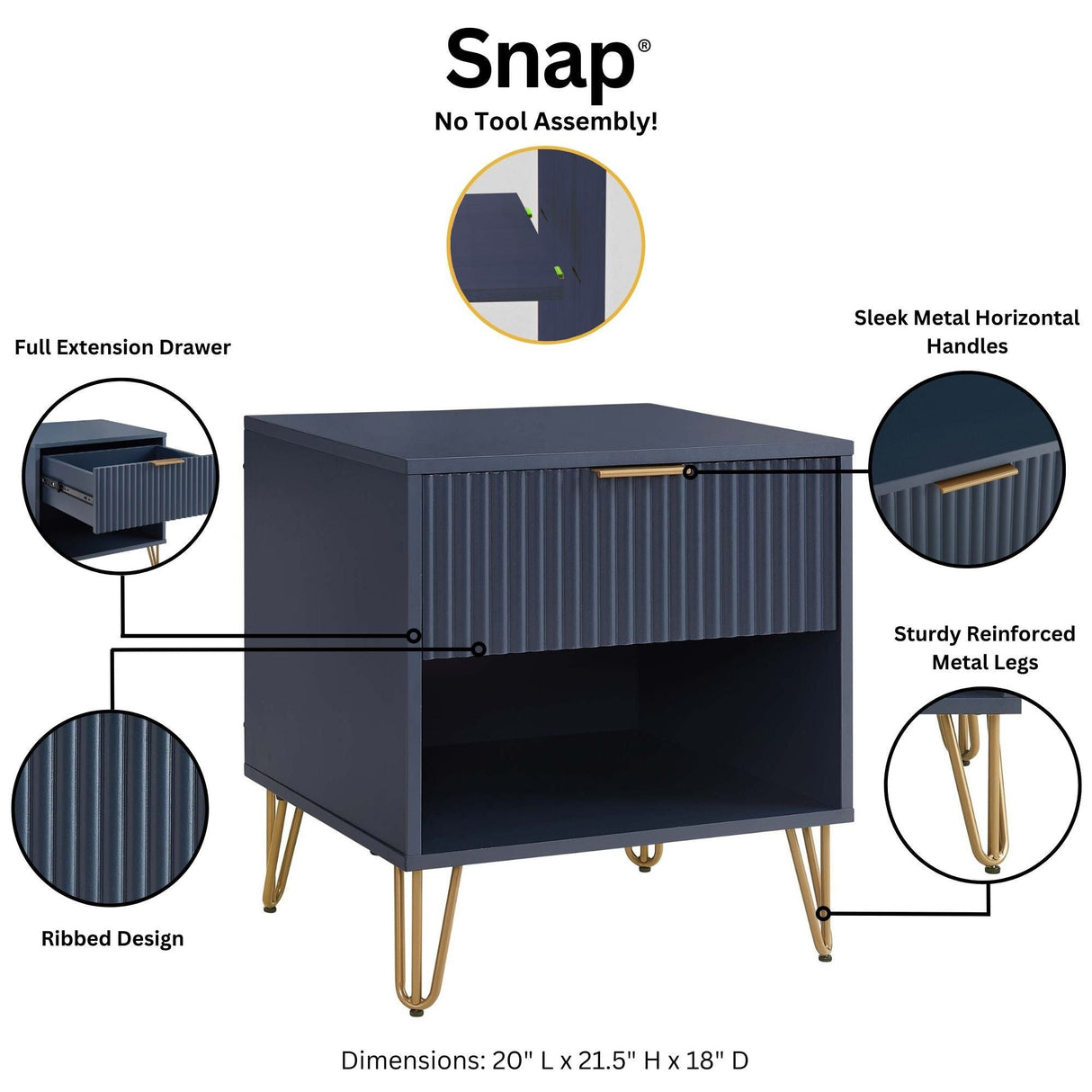DUMBO 1.0 Nightstand in Midnight Blue by Manhattan Comfort at Eve Furniture