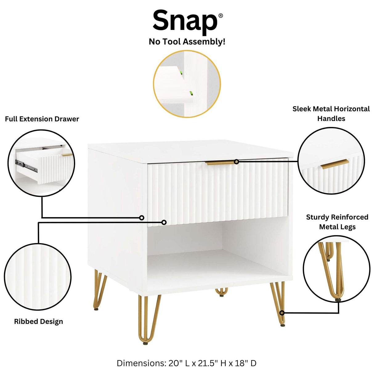 DUMBO 1.0 Nightstand in White by Manhattan Comfort at Eve Furniture