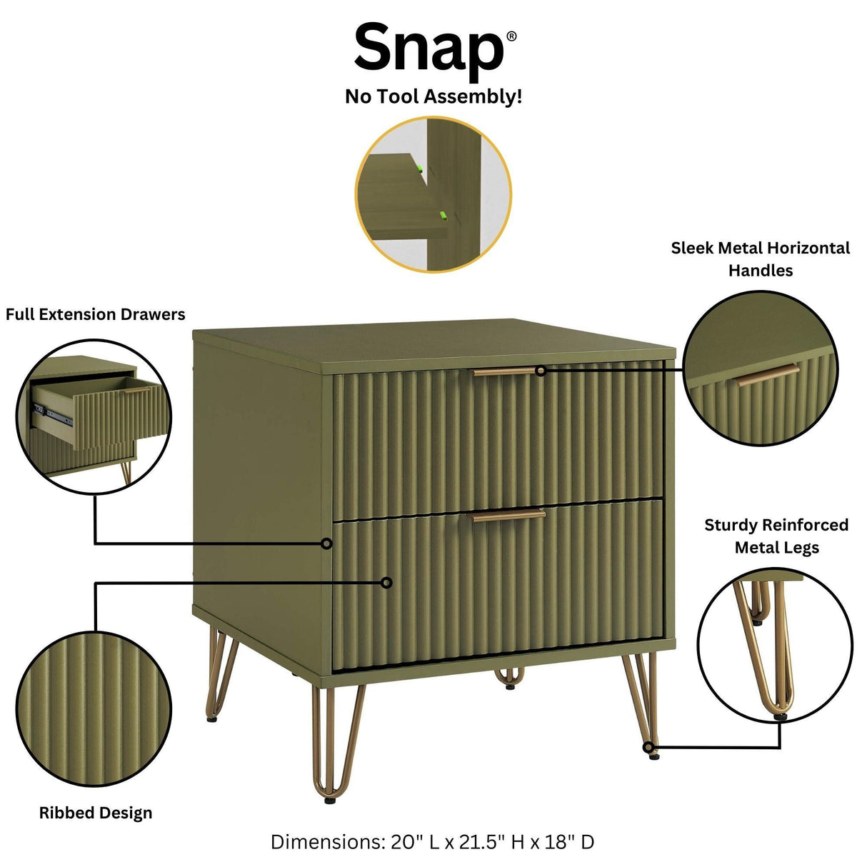 DUMBO 2.0 Nightstand in Olive Green by Manhattan Comfort at Eve Furniture