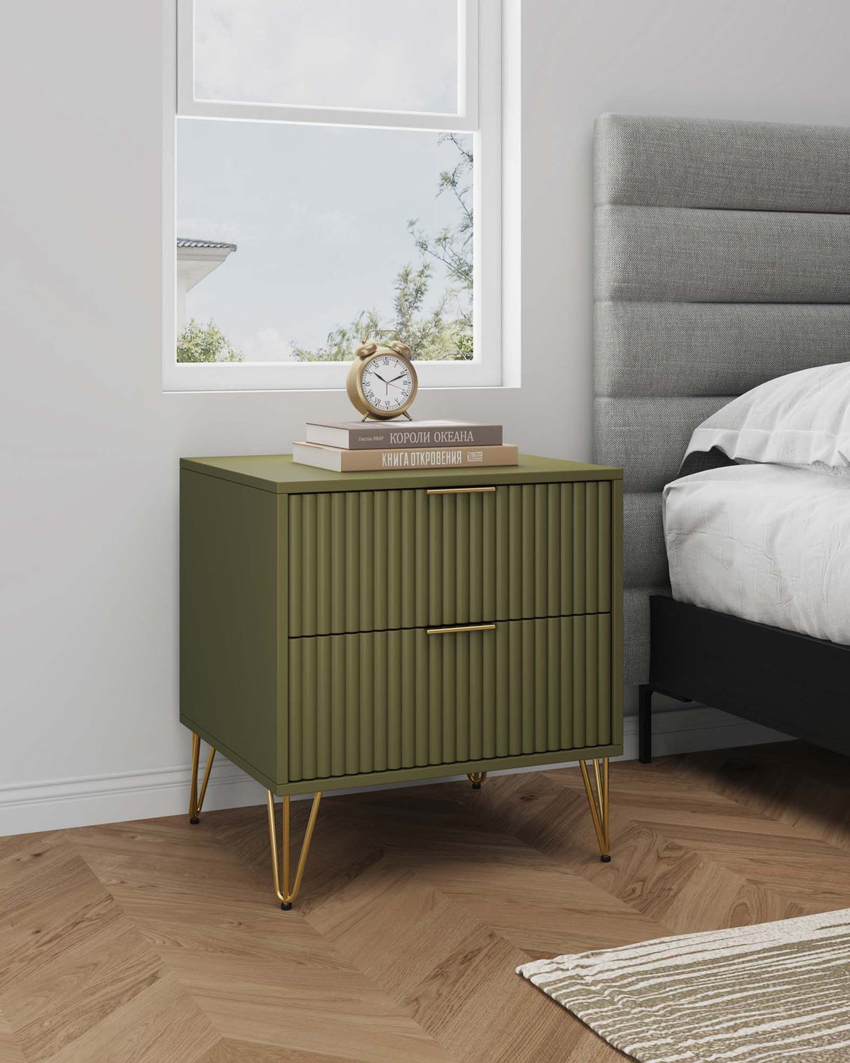 DUMBO 2.0 Nightstand in Olive Green by Manhattan Comfort at Eve Furniture