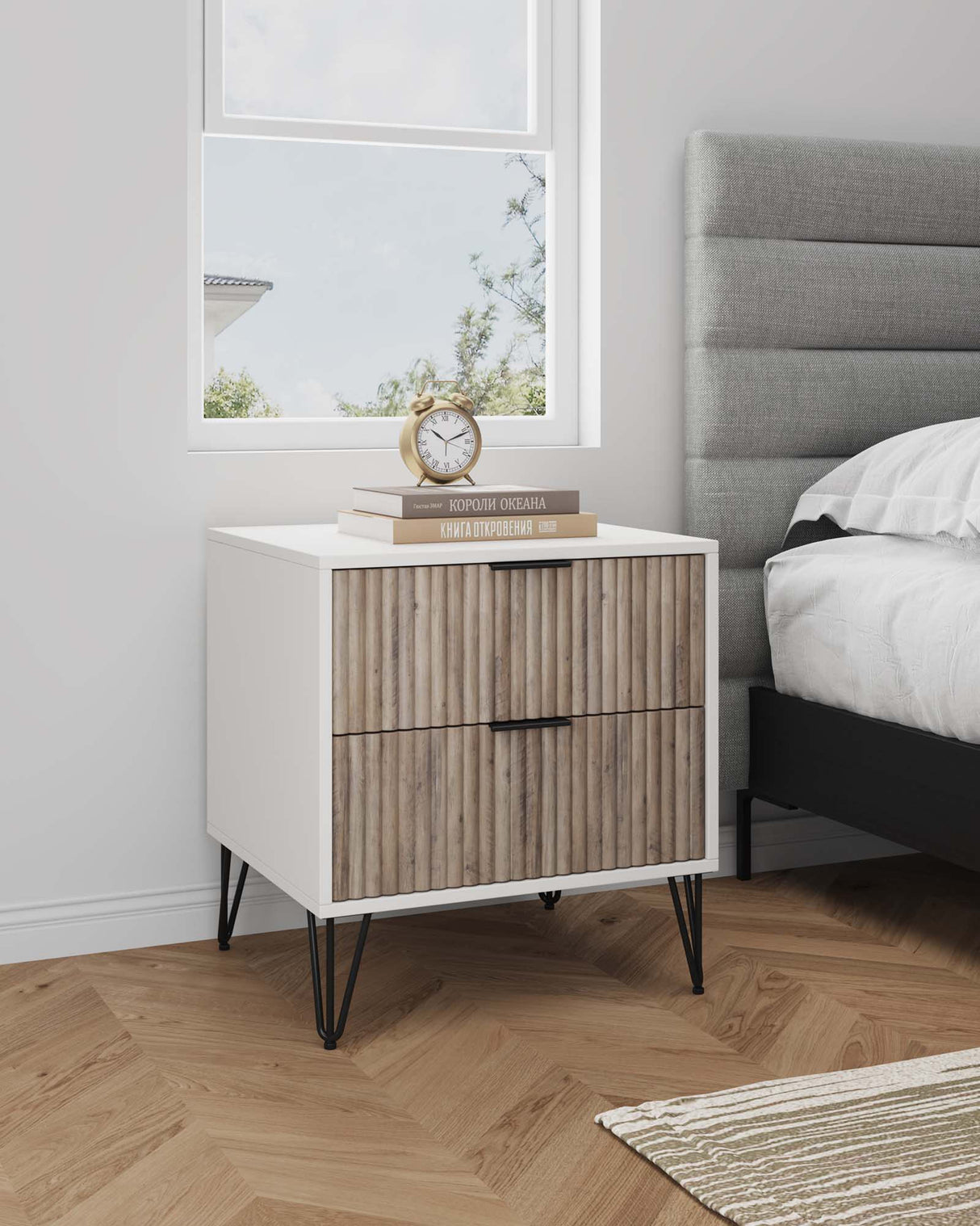 DUMBO 2.0 Nightstand in White and Rustic Grey by Manhattan Comfort at Eve Furniture