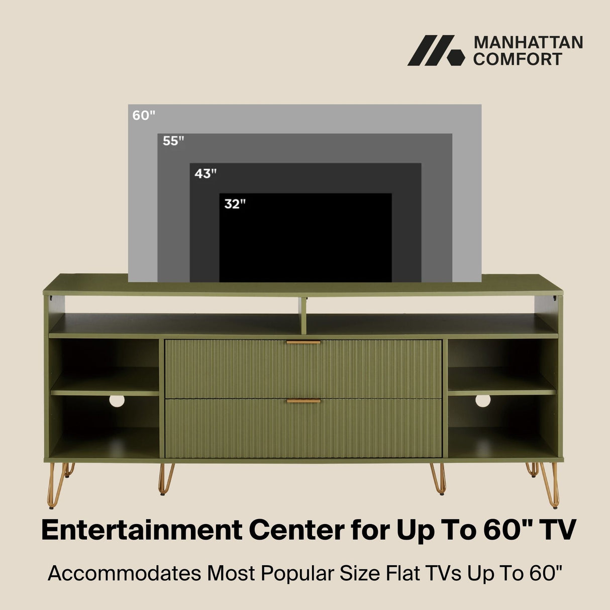 DUMBO 63" TV Stand in Olive Green by Manhattan Comfort at Eve Furniture