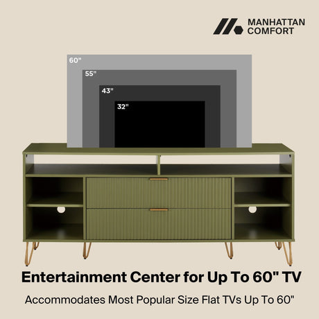 DUMBO 63" TV Stand in Olive Green by Manhattan Comfort at Eve Furniture