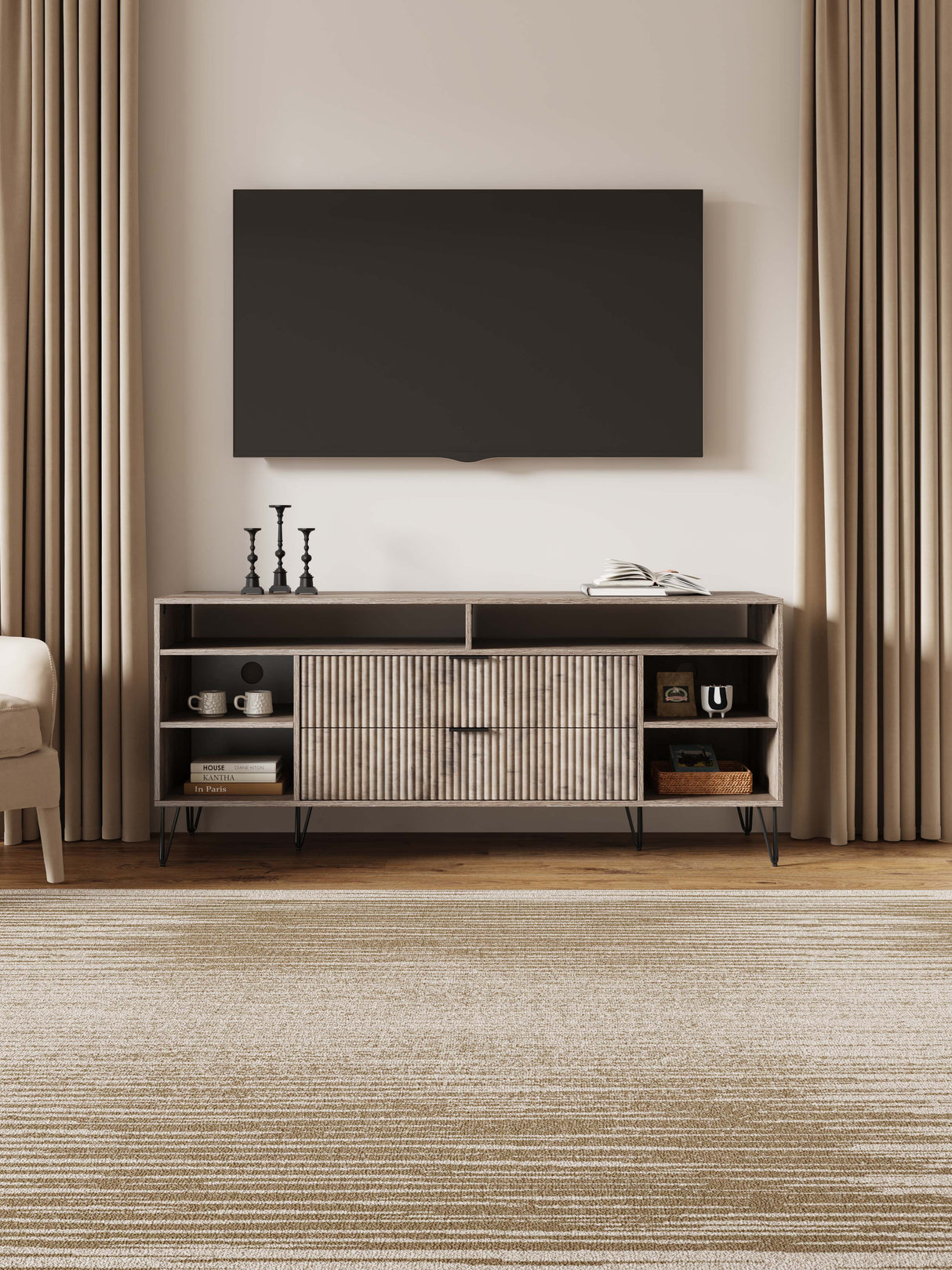 DUMBO 63" TV Stand in Rustic Grey by Manhattan Comfort at Eve Furniture