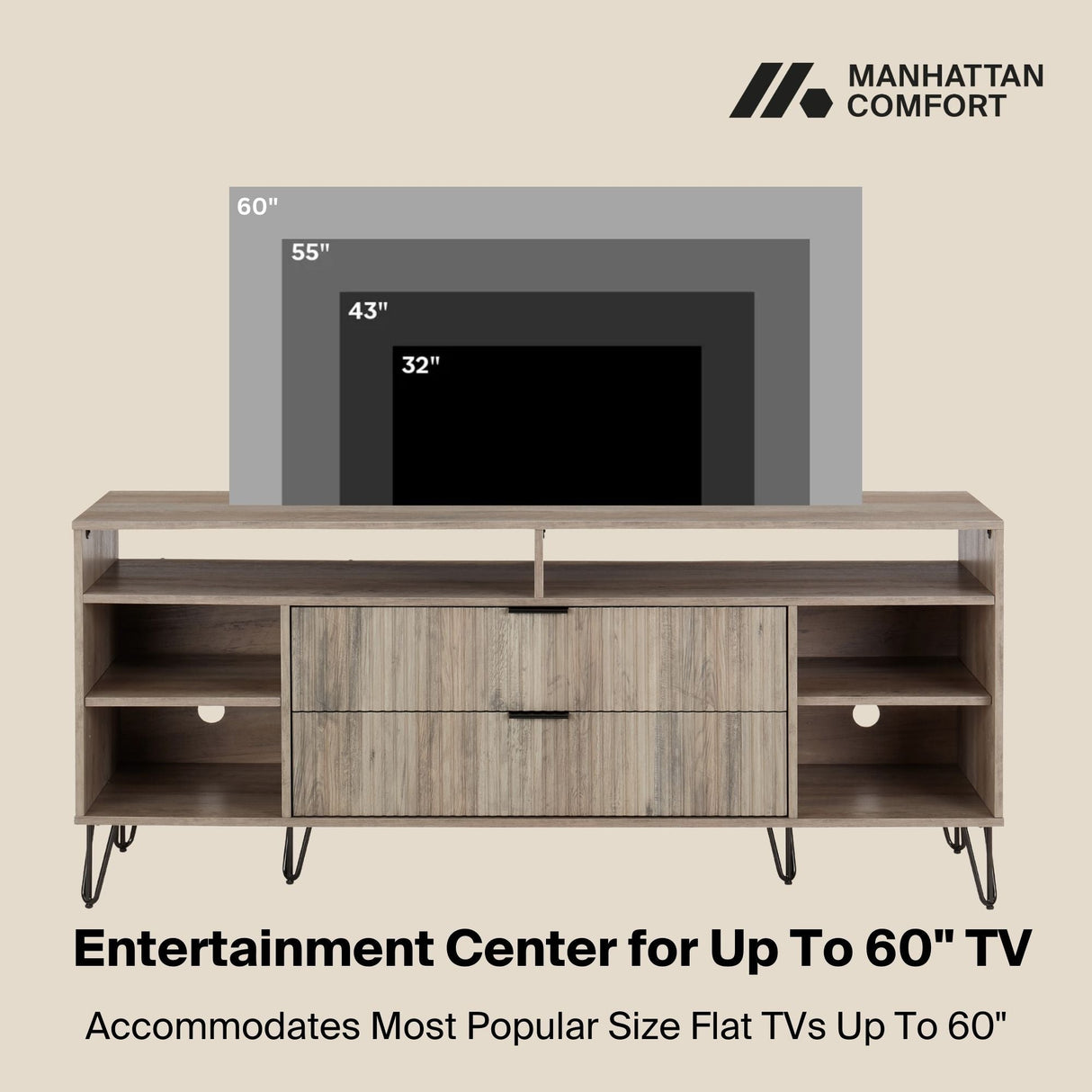 DUMBO 63" TV Stand in Rustic Grey by Manhattan Comfort at Eve Furniture