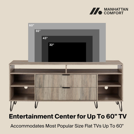 DUMBO 63" TV Stand in Rustic Grey by Manhattan Comfort at Eve Furniture