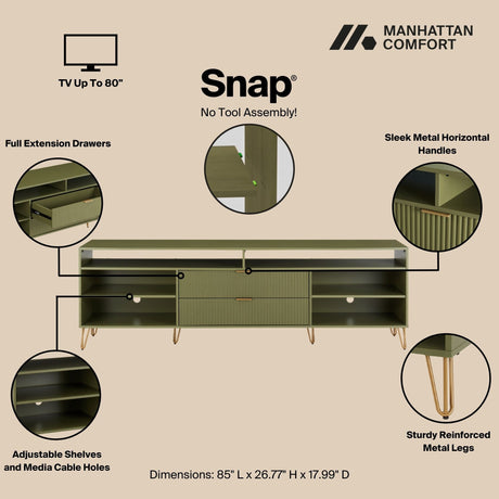 DUMBO 85" TV Stand in Olive Green by Manhattan Comfort at Eve Furniture