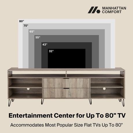 DUMBO 85" TV Stand in Rustic Grey by Manhattan Comfort at Eve Furniture