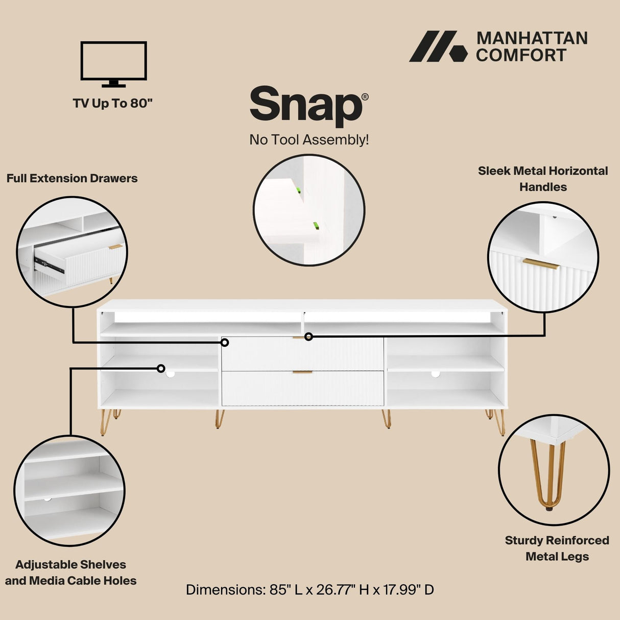 DUMBO 85" TV Stand in White by Manhattan Comfort at Eve Furniture