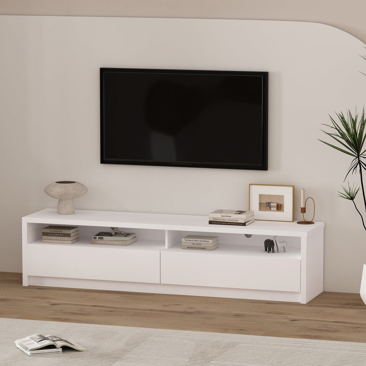 Duncan 70" TV Stand in White by Manhattan Comfort at Eve Furniture