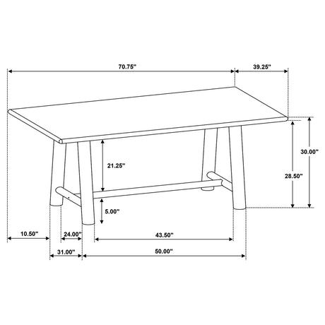 Duncan Washed Oak 71-inch Rectangular Wood Dining Room Table by Coaster at Eve Furniture