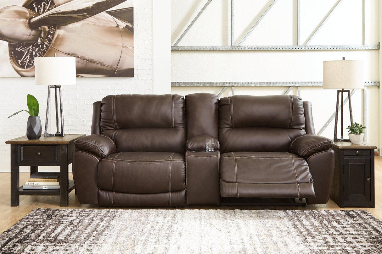 Dunleith Chocolate 3-Piece Power Reclining Loveseat with Console by Ashley at Eve Furniture