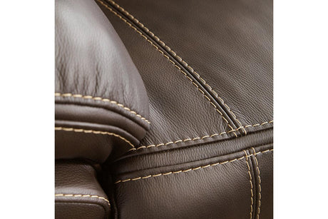 Dunleith Chocolate 4-Piece Dual Power Leather Reclining Sectional by Ashley at Eve Furniture