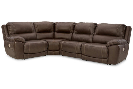 Dunleith Chocolate 4-Piece Dual Power Leather Reclining Sectional by Ashley at Eve Furniture