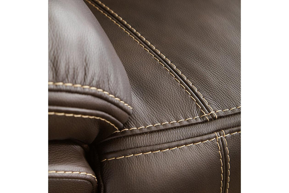 Dunleith Chocolate 5-Piece Dual Power Leather Modular Reclining Sectional by Ashley at Eve Furniture