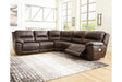 Dunleith Chocolate 5-Piece Dual Power Leather Modular Reclining Sectional by Ashley at Eve Furniture