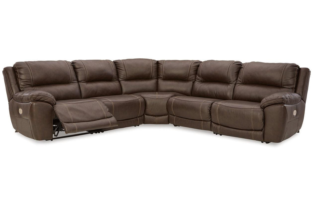 Dunleith Chocolate 5-Piece Leather Power Reclining Sectional by Ashley at Eve Furniture