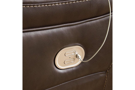 Dunleith Chocolate 5-Piece Leather Power Reclining Sectional by Ashley at Eve Furniture