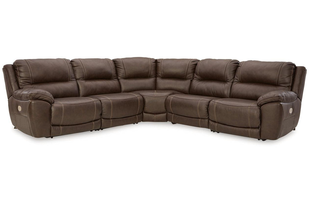 Dunleith Chocolate 5-Piece Leather Power Reclining Sectional by Ashley at Eve Furniture