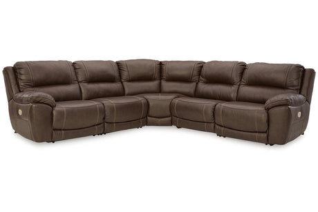 Dunleith Chocolate 5-Piece Leather Power Reclining Sectional by Ashley at Eve Furniture